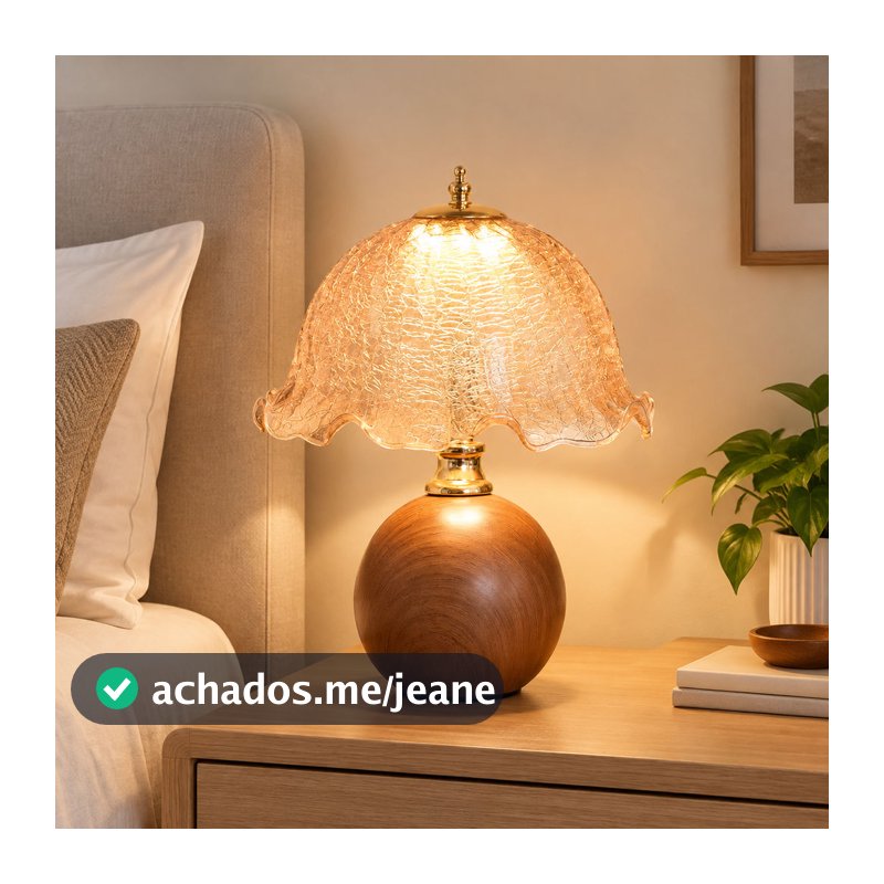 Candeeiro De Mesa Vintage Retro Cabeceira Luz Da Noite Base Madeira Nogueira Vidro Rachado Abajur Para O Quarto Sala Est