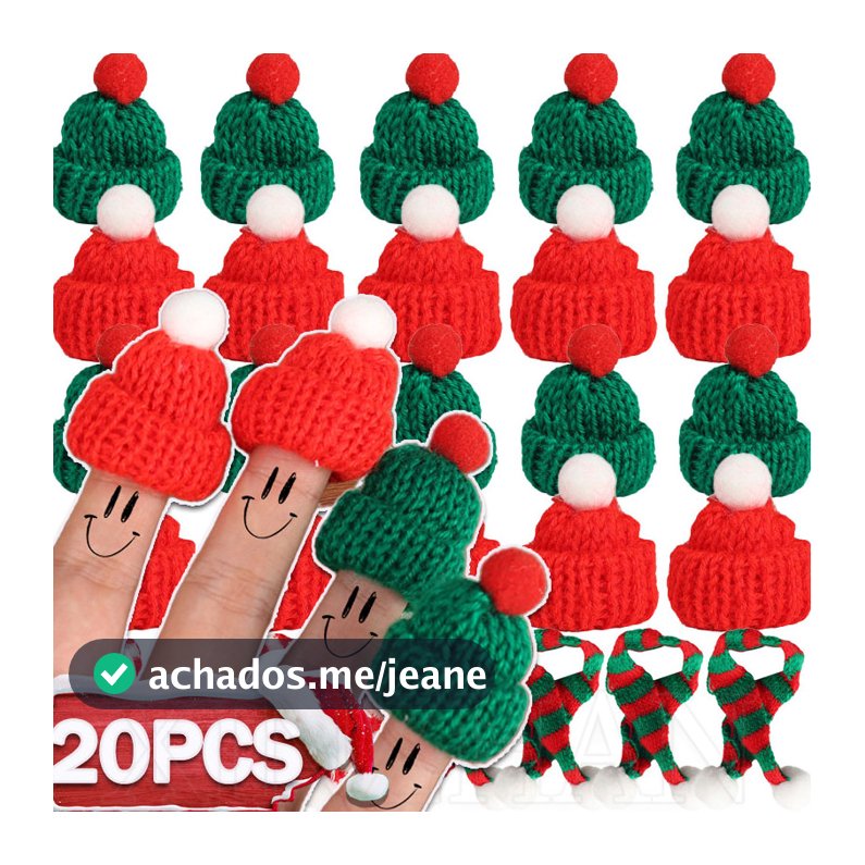 20 Peças Mini Chapéu De Papai Noel E Cachecol Boné De Tricô Verde Vermelho-DIY-Lã Feito À Mão-Gorro De Boneco De Neve De