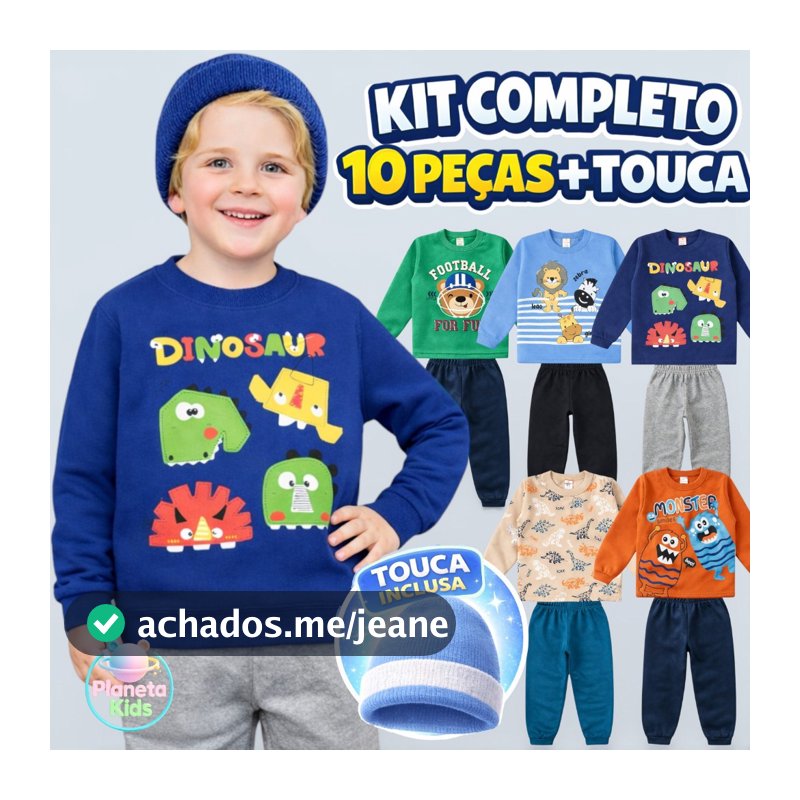 Kit 10 Peças Moletom + Touca Infantil Menino Inverno