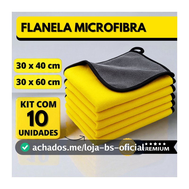 Kit 10 Flanela Microfibra Automotiva 30x40 30x60 600GSM Premium Para Lavagem de Carro