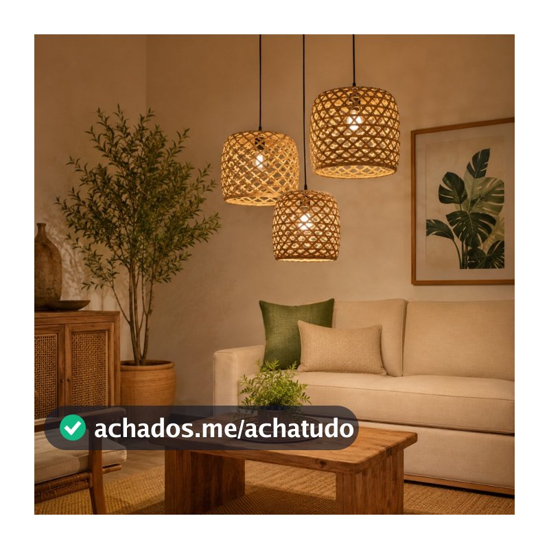 Kit 3 Luminária De Teto Pendente Taboa Boho Area Gourmet