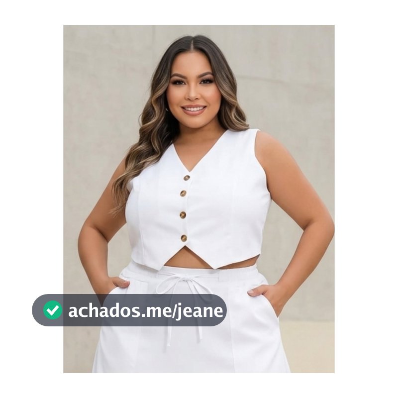 Conjunto Colete e Saia Linho Feminino Elegante Moda Social Casual