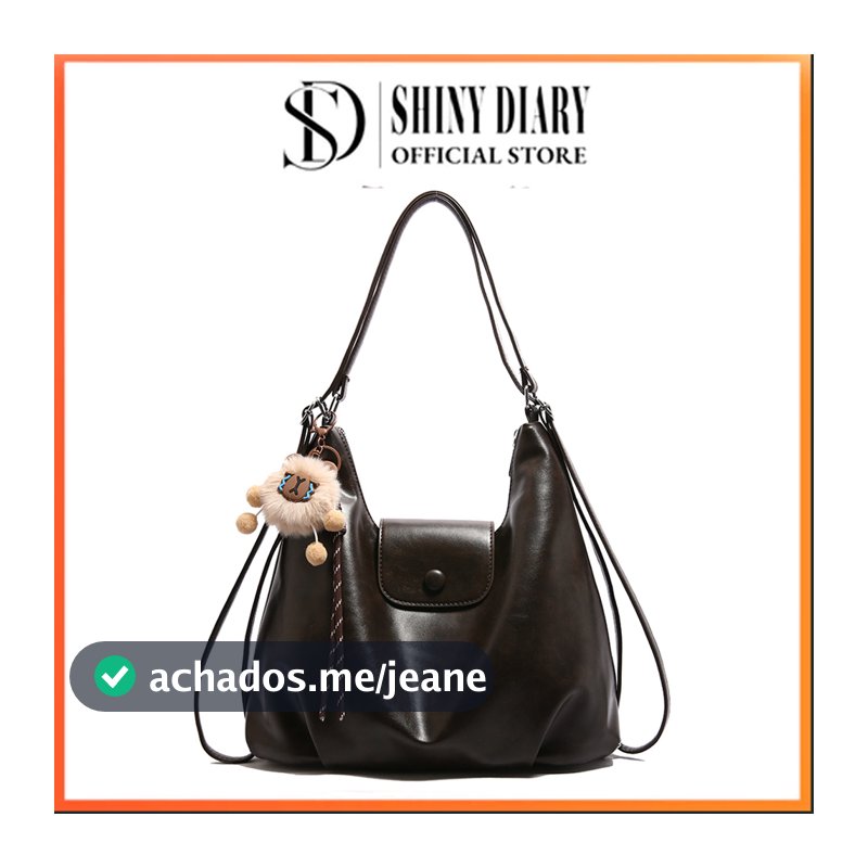 Shinydiary Bolsa Feminina Pequena de Ombro Impermeável com Pingente, Tiracolo de Couro para Trabalho e Festas