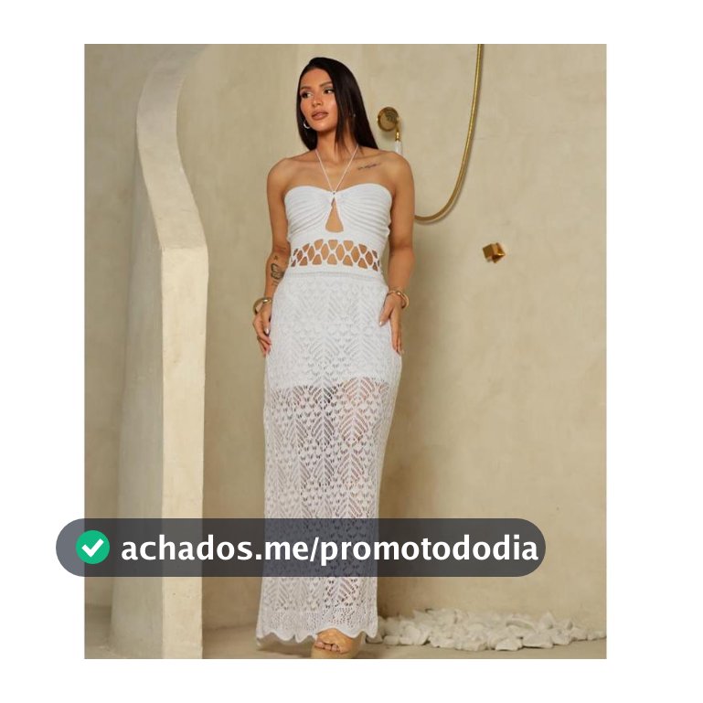 Vestido Longo Tricot Rendado Linha Festas Crochê Tomara que Caia Com Fendas Lançamento Cordão Decote