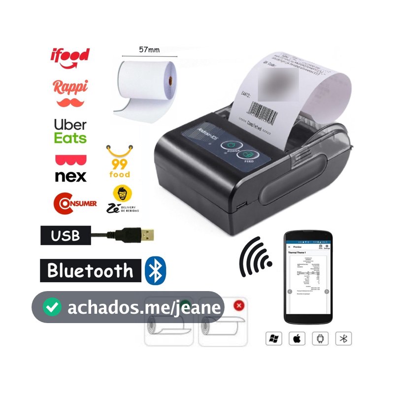 Mini Impressora Portatil Bluetooth Termica 58mm Android Ios