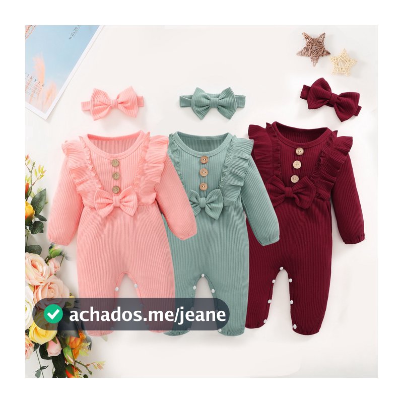 Macacão Para Bebês Recém-Nascidos , 2 Peças , Manga Comprida , Babado , Roupas , 0-18 Meses