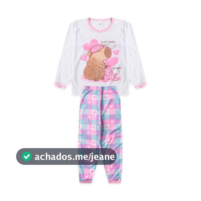 Pijama Menina Capivara Coração Branco