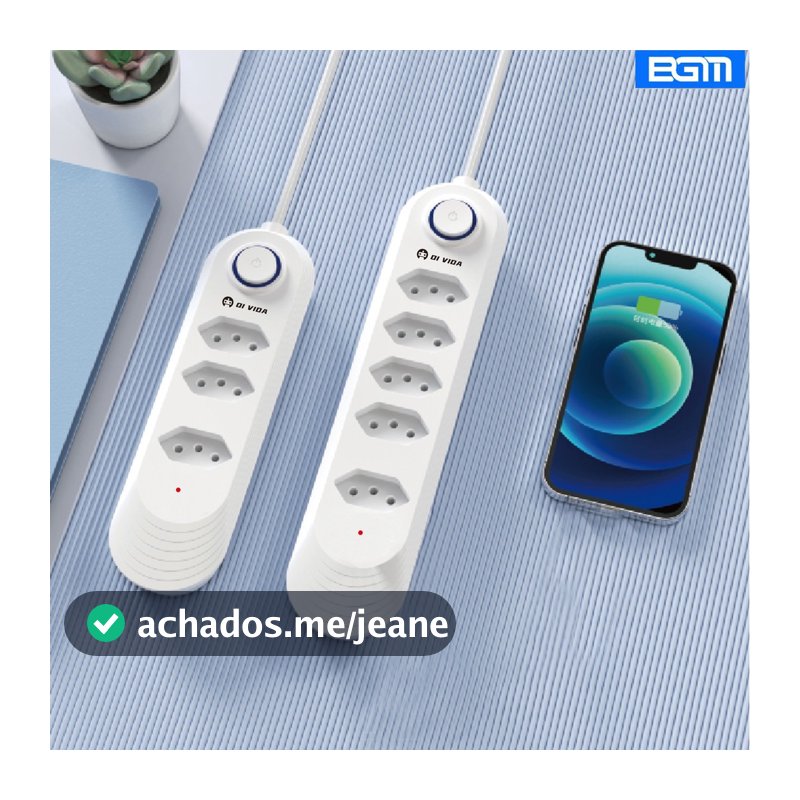 TOMADAS 6, 5, 4 e 3 tomadas tripolar 10 Amperes com fusível,2 metros de comprimento