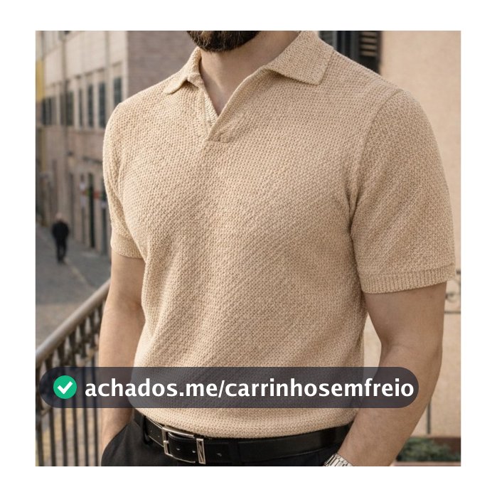 Polo Italiana texturizada sem botão manga slim Camisa Polo Masculino Luxo Old Money