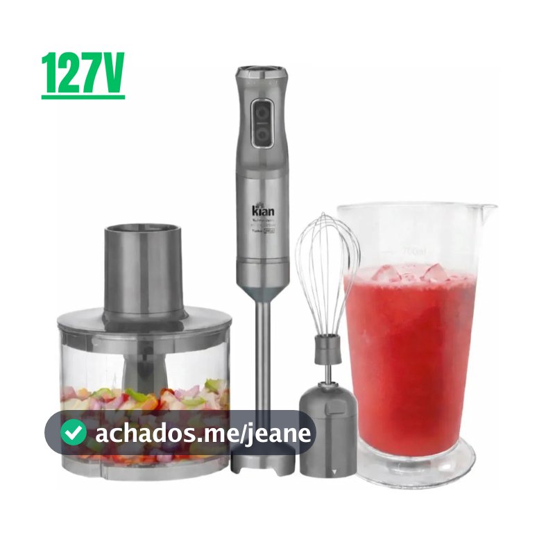 Mixer 3 em 1 Turbo 1000W 127V Inox Kian – Alta Potência com Copo 700 ml + Processador 1 L