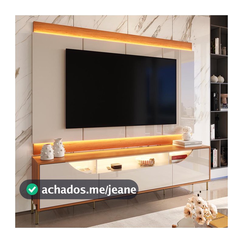 Rack Painel para TV até 75” Imperiale com LED | Portas em MDF Usinado | Pés de Ferro | Gaveta Telescópica