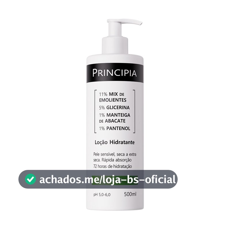Loção Hidratante Corporal c/ 11% Mix de Emolientes + 5% Glicerina + 1% Manteiga de Abacate Principia LH-02 500ml