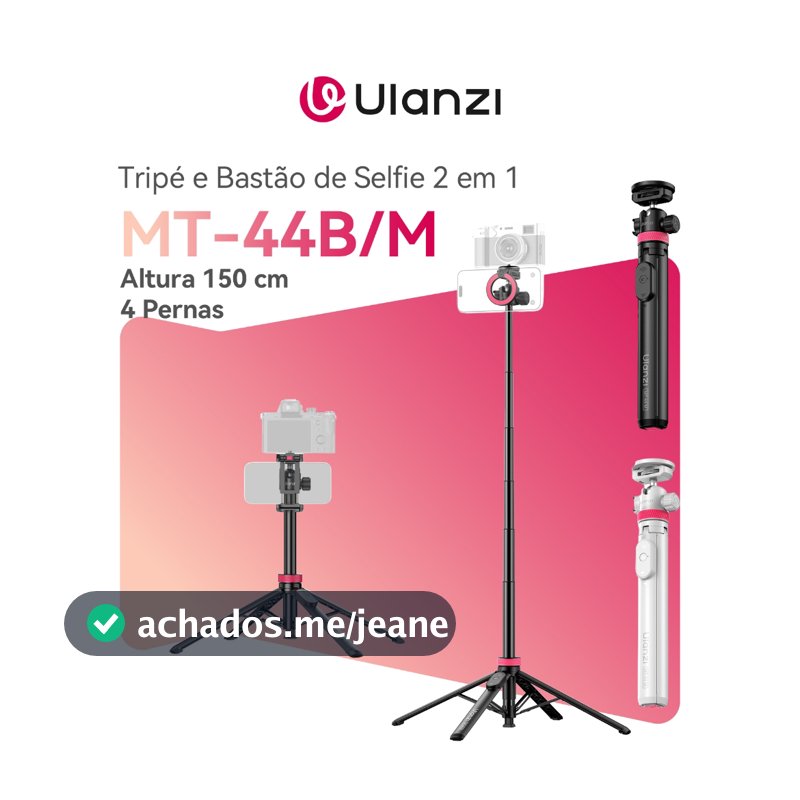 ULANZI MT-44B/MT-44M Tripé e Bastão de Selfie 2 em 1 Até 150 cm Controle Remoto Sem Fio, para Celular e Câmera