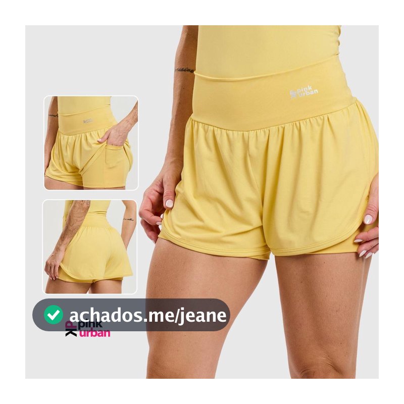 Short Fitness Feminino Saia Beach Bolso Interno Soltinho Duplo Cós Alto Academia Esportivo Yoga Corrida