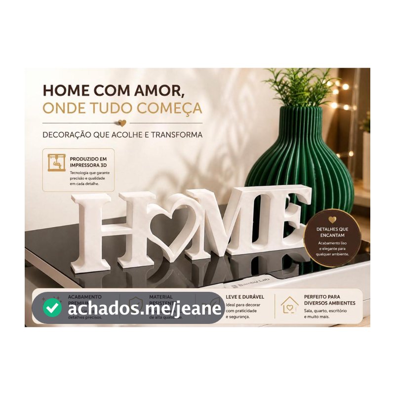 Kit Decoração letreiro HOME com Vaso Decorativo para Sala Mesa e Rack Enfeite Moderno