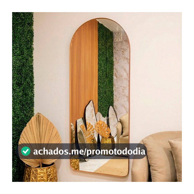Espelho Oval Base Reta Corpo inteiro Moldura de Couro Madri Quarto Sala Salão Loja