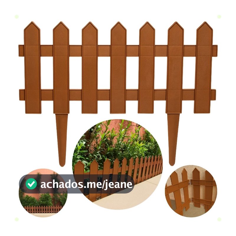 Kit 12 Cercas Plásticas para Jardim Marrom Tipo Inglês Decorativas Resistente Fácil Instalação