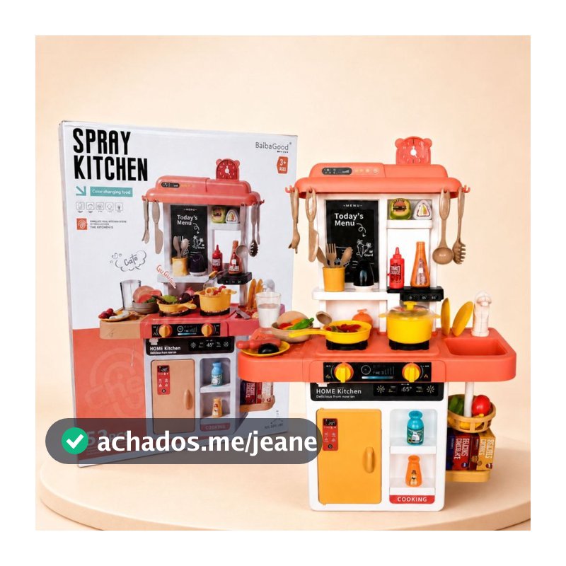 Cozinha Infantil com Geladeira 52 Acessórios Água Vapor Luz e Som
