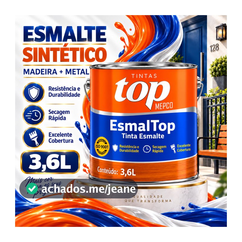 Tinta Para Metal e Madeira - Esmalte Sintético Brilhante Base Solvente - 3,6L  | Cores Vibrantes | Alta Durabilidade