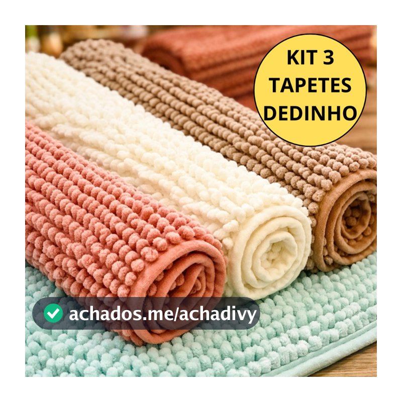 Kit 3 Tapete Bolinha Dedinho de Banheiro Antiderrapante Toque Suave Macio