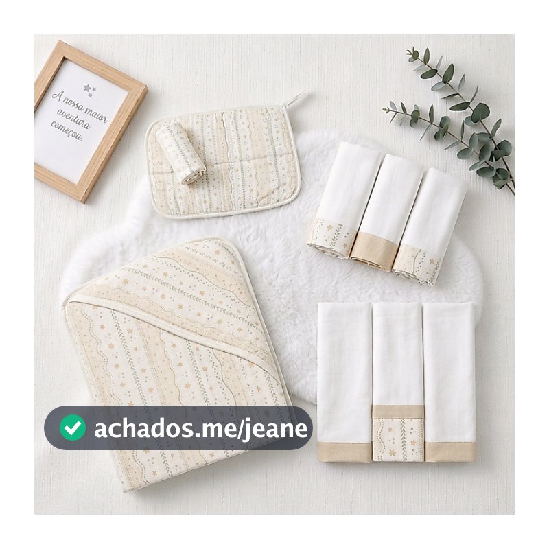 Kit Enxoval Completo Bebê 9 Peças Fralda, Toalha, Cueiro e Pano de Boca 100% Algodão Papi