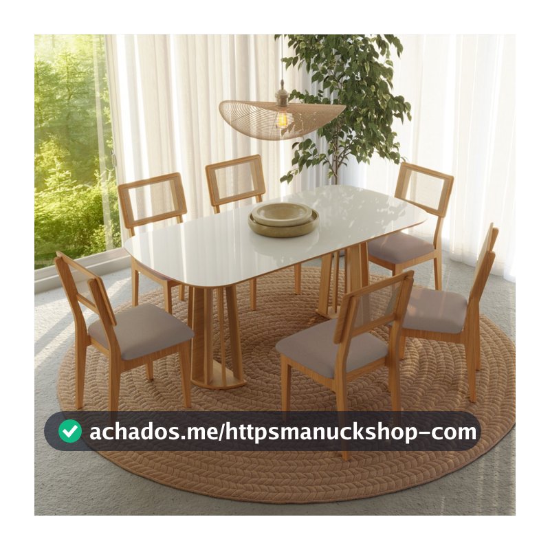 Conjunto Sala de Jantar Mesa Nature com 6 Cadeiras Palha Sintética CA35