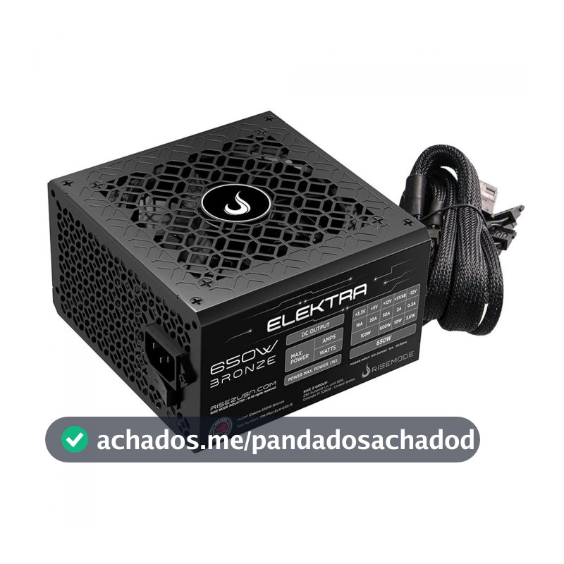 Fonte Rise Mode Elektra, 650W, 80 Plus Bronze, PFC Ativo, Preto, RM-PSU-ELK-650-B