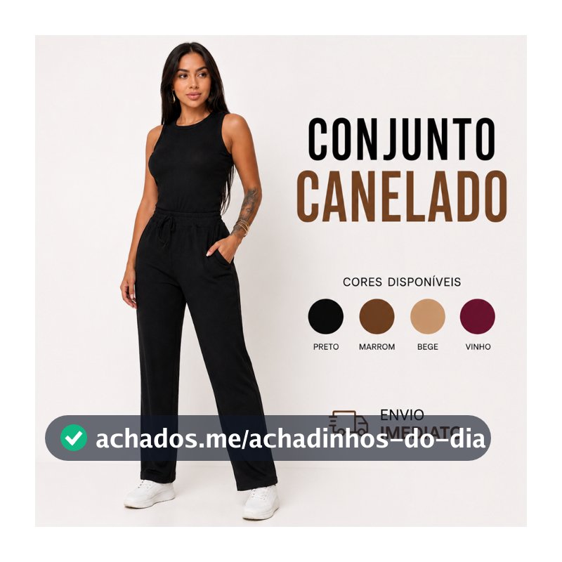 Conjunto Feminino Canelado Calça Wide Leg Pantalona com Bolsos + Regata Moda Verão Frio