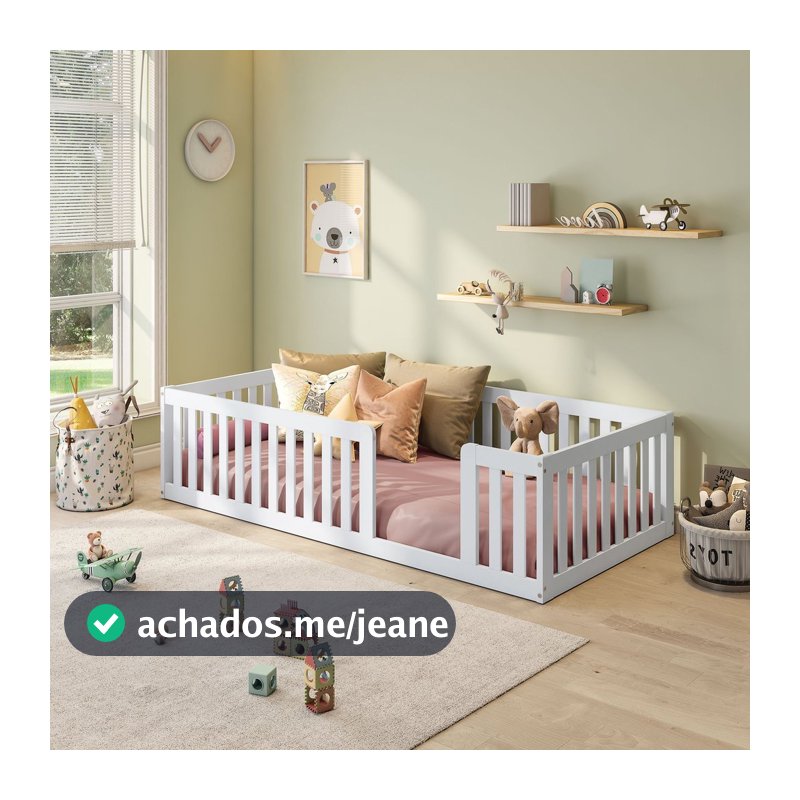 Cama Montessoriana Solteiro com Grade Giulia Casatema MadeiraOriginals Branco Branco