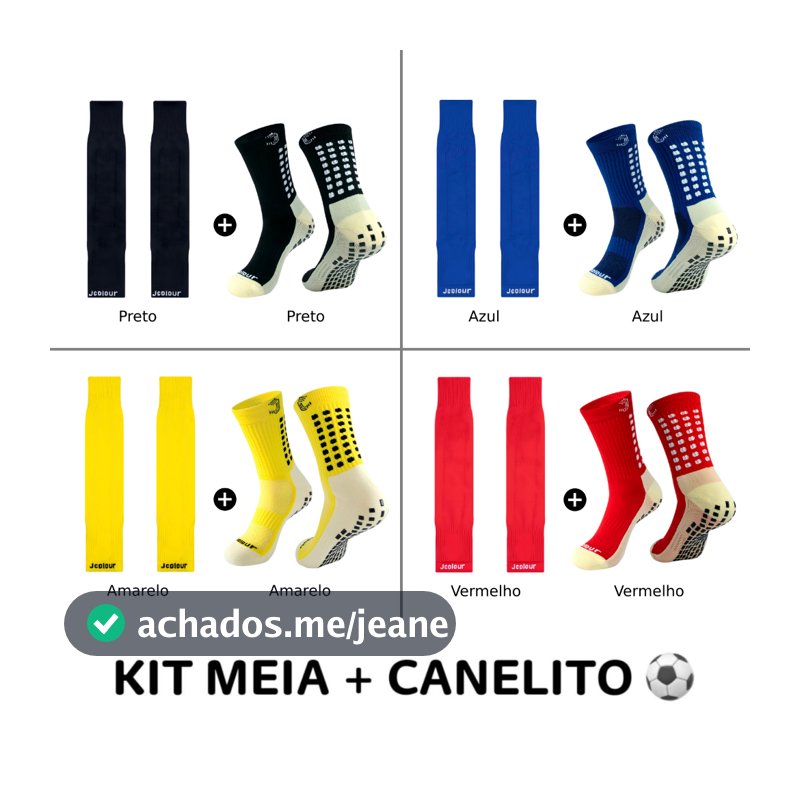 Jcolour Kit Meia Antiderrapante + Canelito Meião Cortado - Esportivas Futebol Proteção