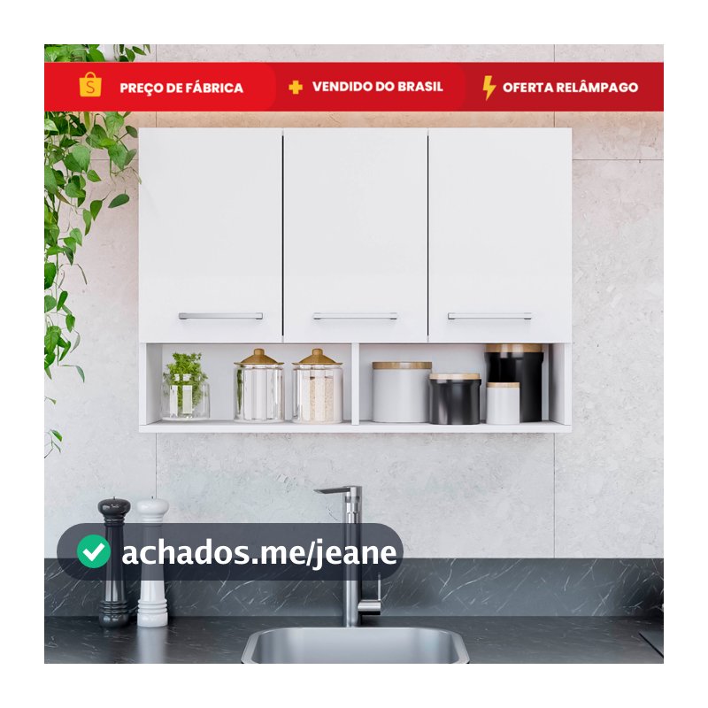 Armário de Cozinha 2 ou 3 Portas Modular Multiuso Organizador com Nicho - Móveis Bonatto