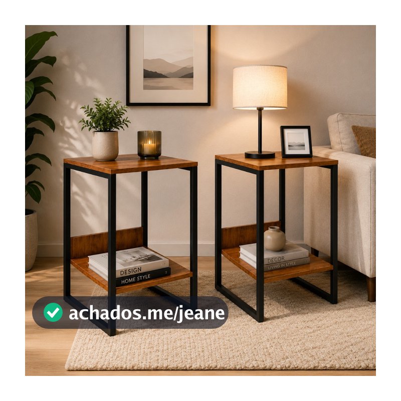 Kit 2 Criado Mudo Industrial Mesa Cabeceira Moderna MDF Aço Reforçado