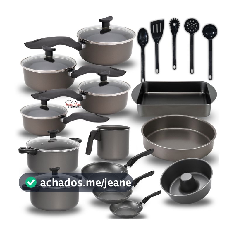 Conjunto kit Jogo de panelas 18 peças Antiaderente Teflon Com Tampa de Vidro utensílios Cozinha