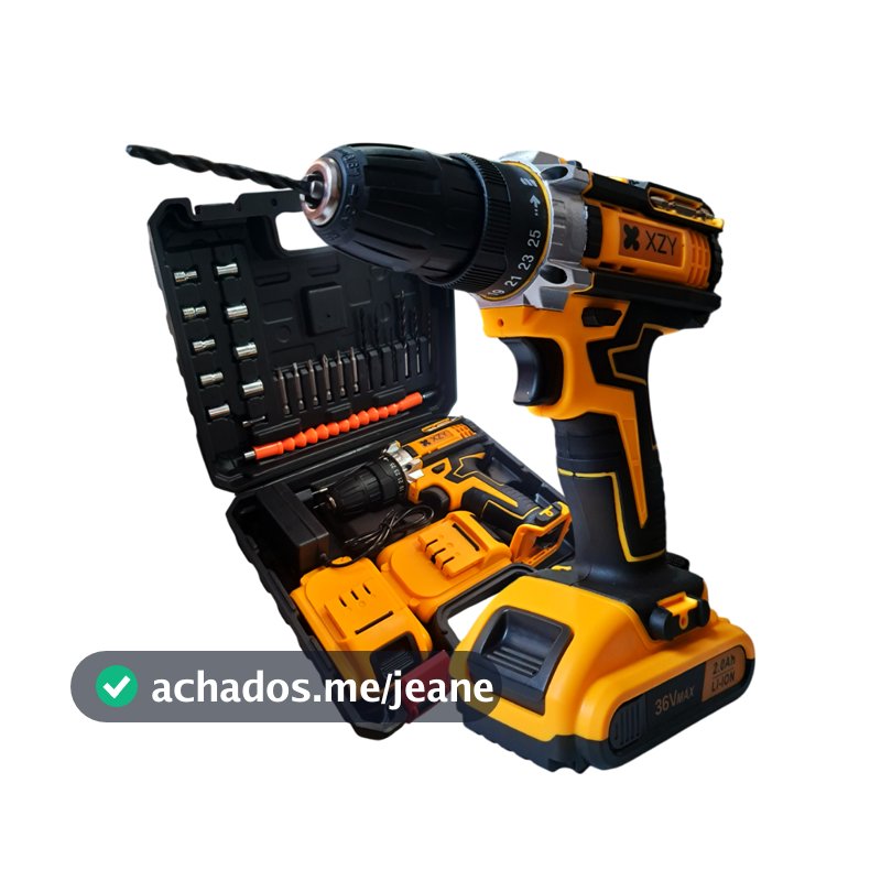 Furadeira Parafusadeira Elétrica 36v 2 Baterias Sem Fio Bivolt Completa com Maleta Portátil Potente