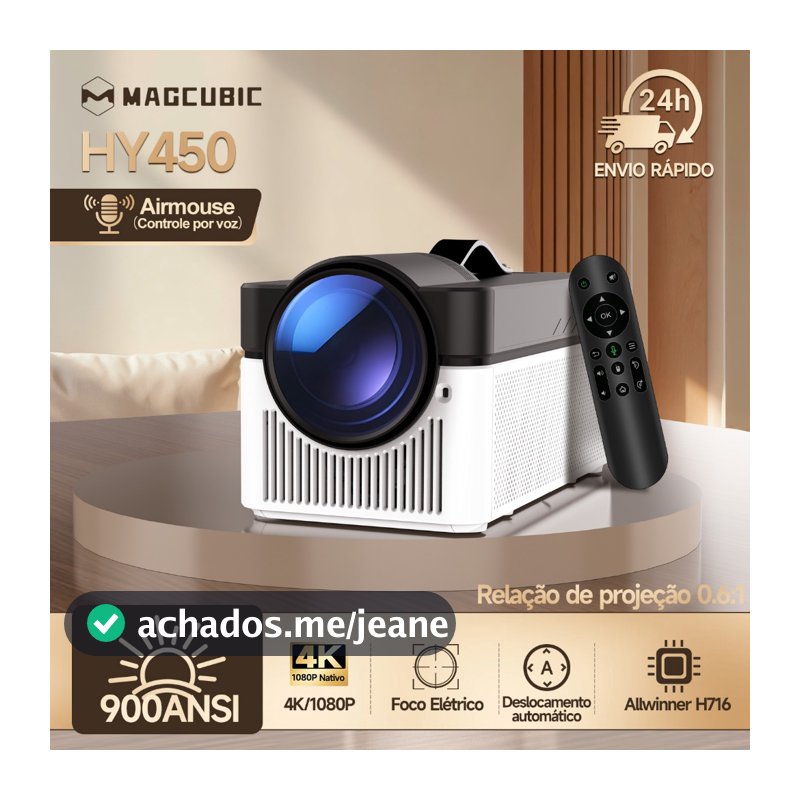 Projetor Magcubic HY450 Full HD 1080P 4K 8K 900 ANSI Foco Elétrico Android WiFi 6 Bluetooth 5.4 Controle por voz Bivolt