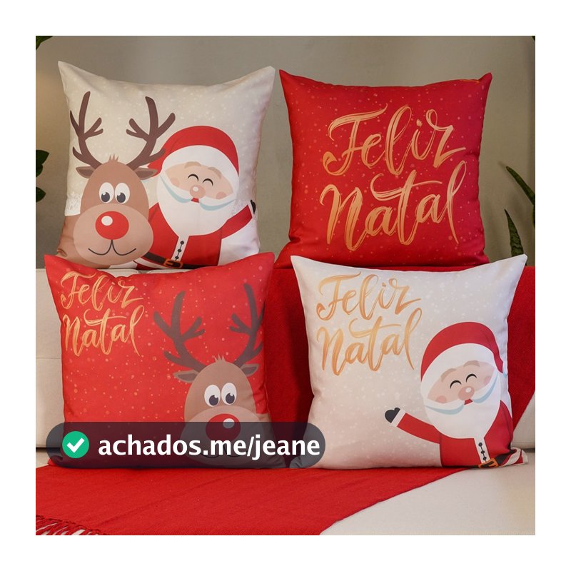Kit com 4 Capas para Almofadas Decorativas Feliz Natal / Home