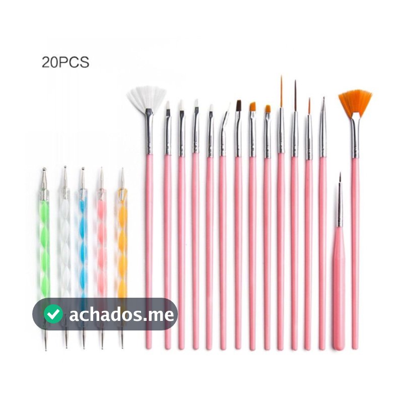 Kit 15 Pincéis + 10 Boleadores Em 5 Pincéis Manicure Desenho