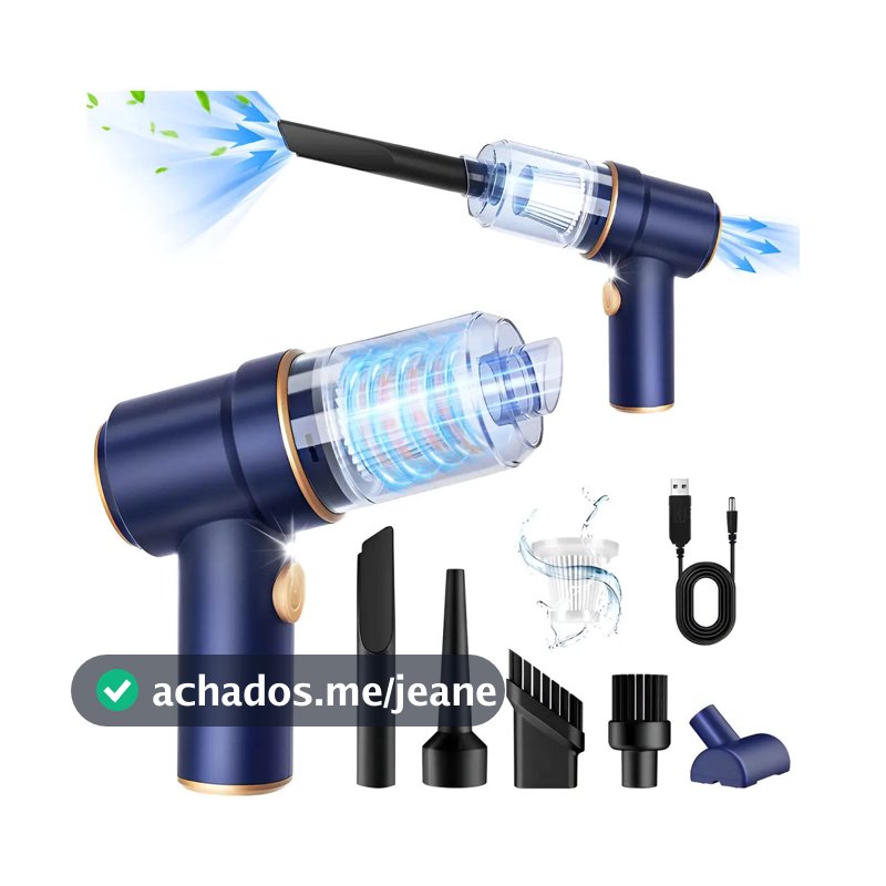 Mini Aspirador De Pó Portatil Recarregavel Automotivo 3 Em 1 Cor Azul-marinho