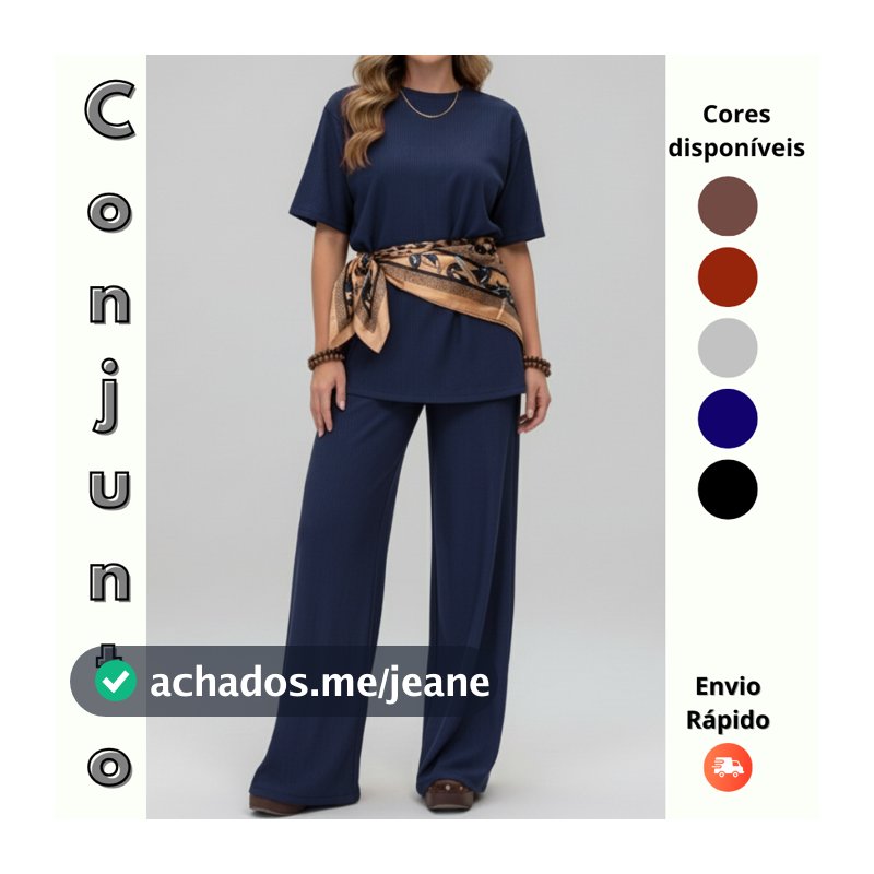 Conjunto Feminino Calça Pantalona com Blusa feminina Manga Curta