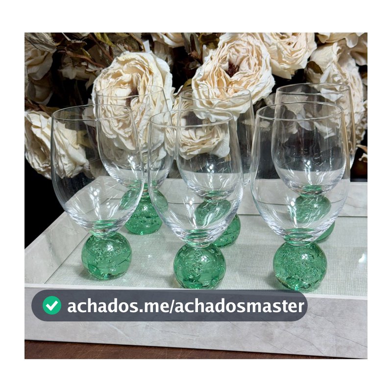 Kit 6 Taças de Cristal Luxo com Base Esfera Verde 400ml 26083V - Vencedor