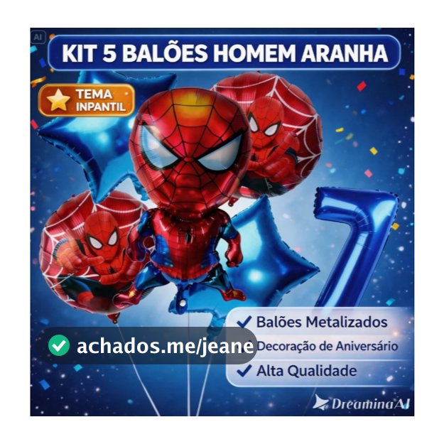 Kit 5 Balão Metalizado Homem Aranha Estrela Azul ou Vermelha + 1 OU 2 Números Azul