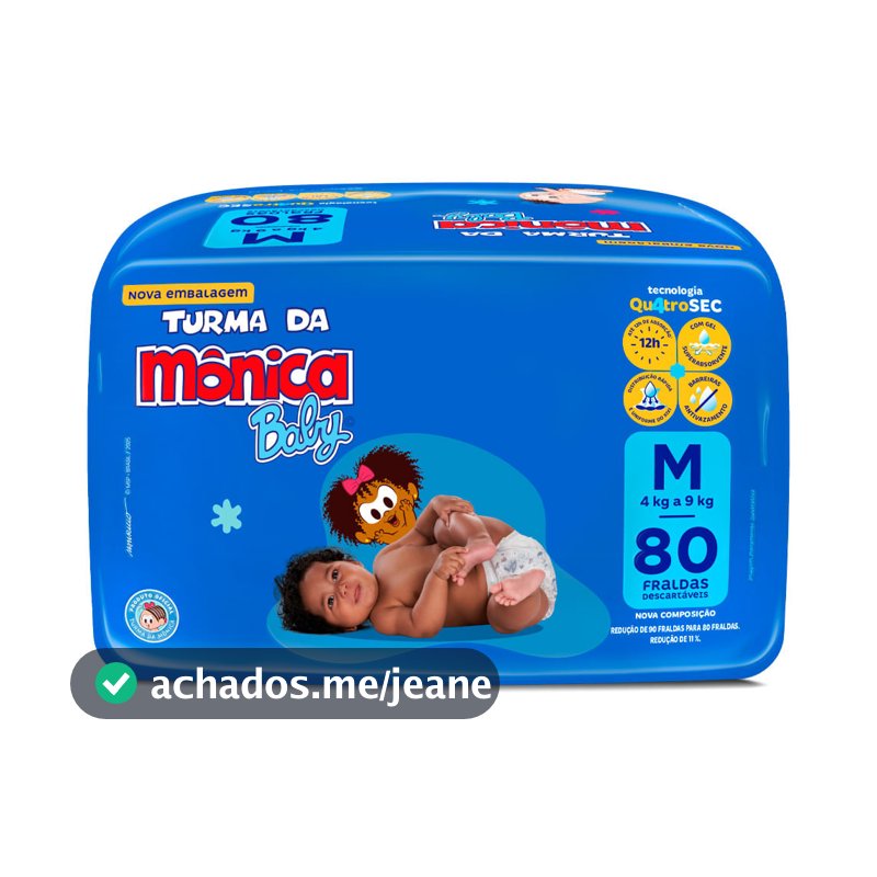 Fralda Descartável Turma Da Mônica Econômica M - 80 Unidades