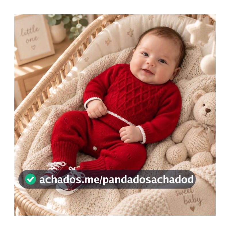Macacão Bebê Tricô RN Luxo Aran Trança Saída Maternidade Recém-Nascido Enxoval Menino Menina