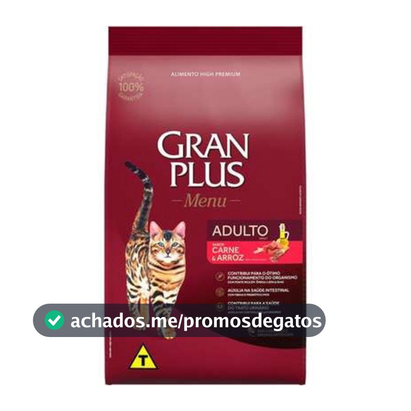 Ração para Gatos Adultos Menu Sabor Carne e Arroz Gran Plus 3Kg