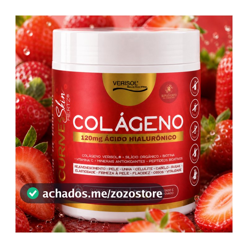 Colágeno em Pó Verisol 50 doses Abacaxi ou Morango 120mg Ácido Hialurônico Vitaminas Bem Estar Receitas