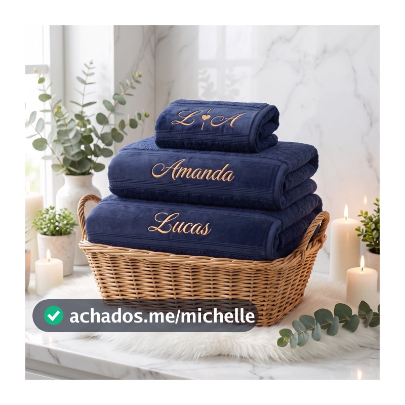Kit 2 Toalhas de Banho 1 Lavabo Personalizadas Bordadas Com Nome Presente Casamento Enxoval Casa