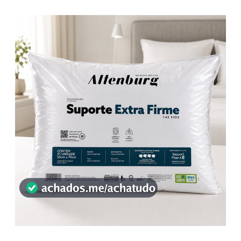Travesseiro Altenburg Suporte Extra Firme Antialérgico Alto Lavável em Máquina 50 x 70cm