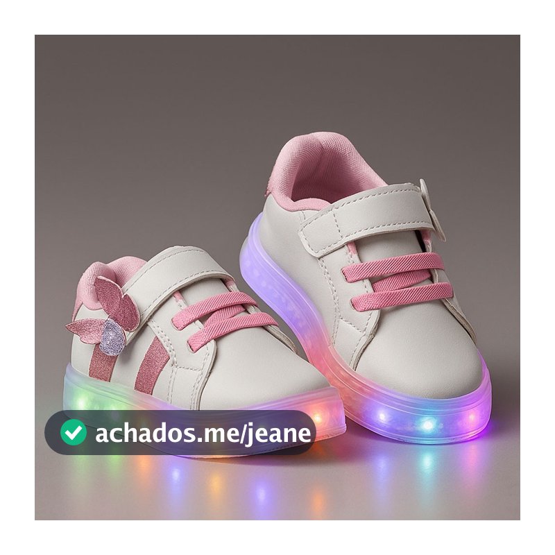 Tenis Infantil Com Led Meninas Borboleta Glitter Acende Pisca Lançamento
