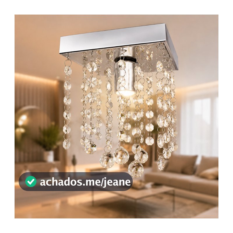 Lustre Plafon Onix Slim Cristal Acrílico Inox Espelhado Moderno Hall Sala Quarto Luxo Premium Led