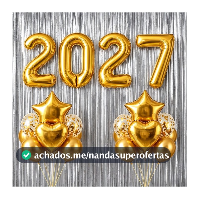 Kit Balão Metalizada 2027 / FELIZ ANO NOVO + 14 Bexigas + Cortinas Decoração Festa Réveillon